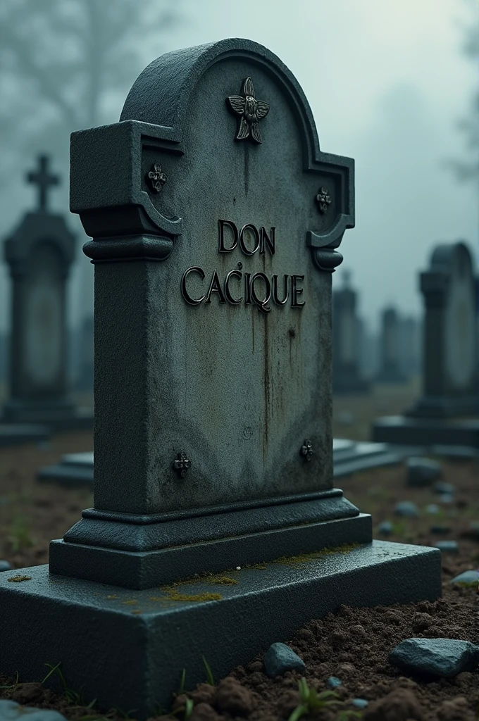 A tombstone that says Don Cacique 