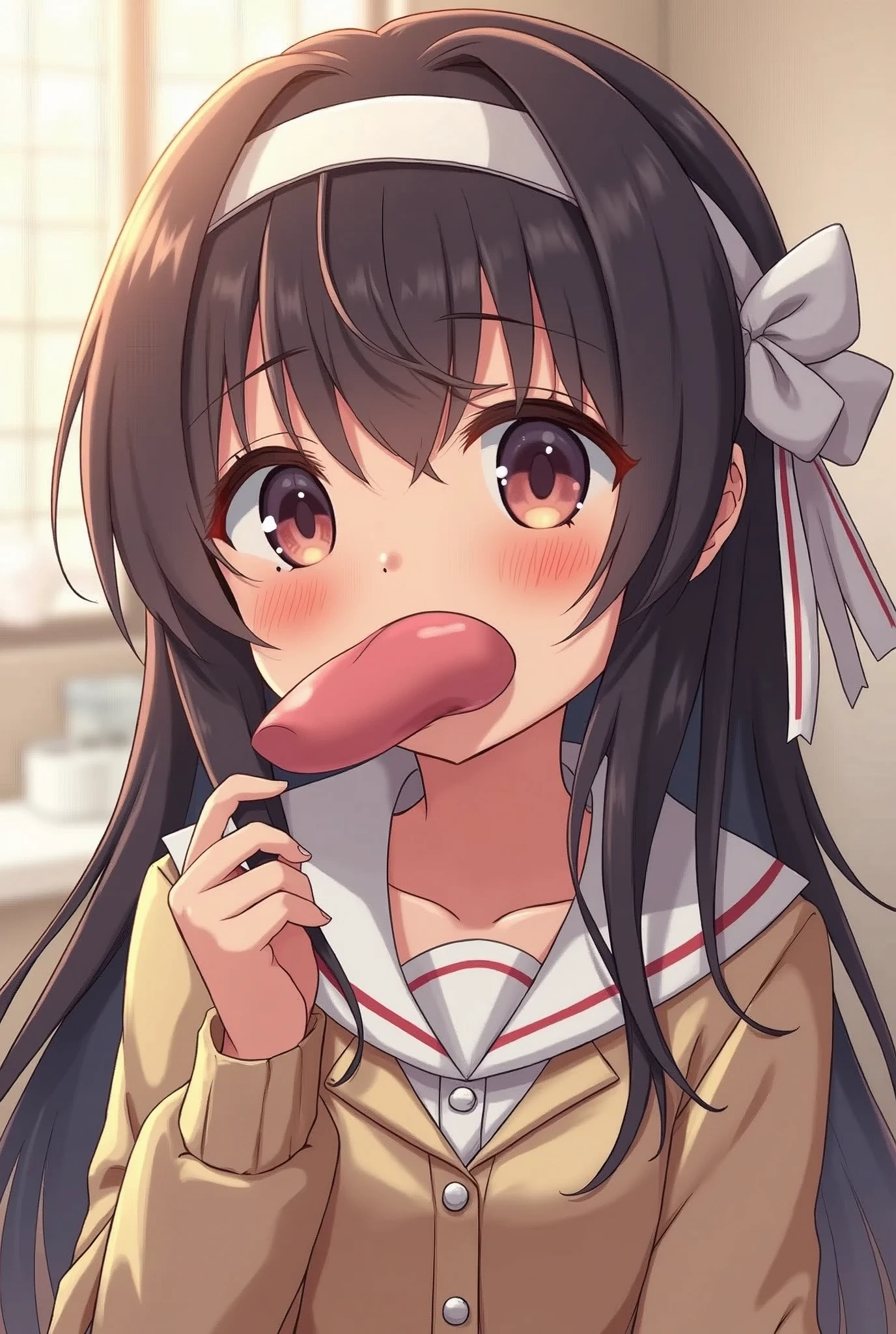 A little anime girl with a huge dick in her mouth