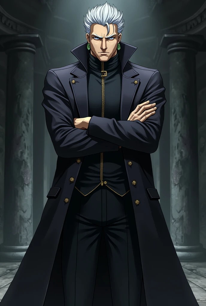 Zeno Zoldyck from Hunter X Hunter in a cool pose. I want you to keep his face the same as in the anime and leave him with his arms crossed.