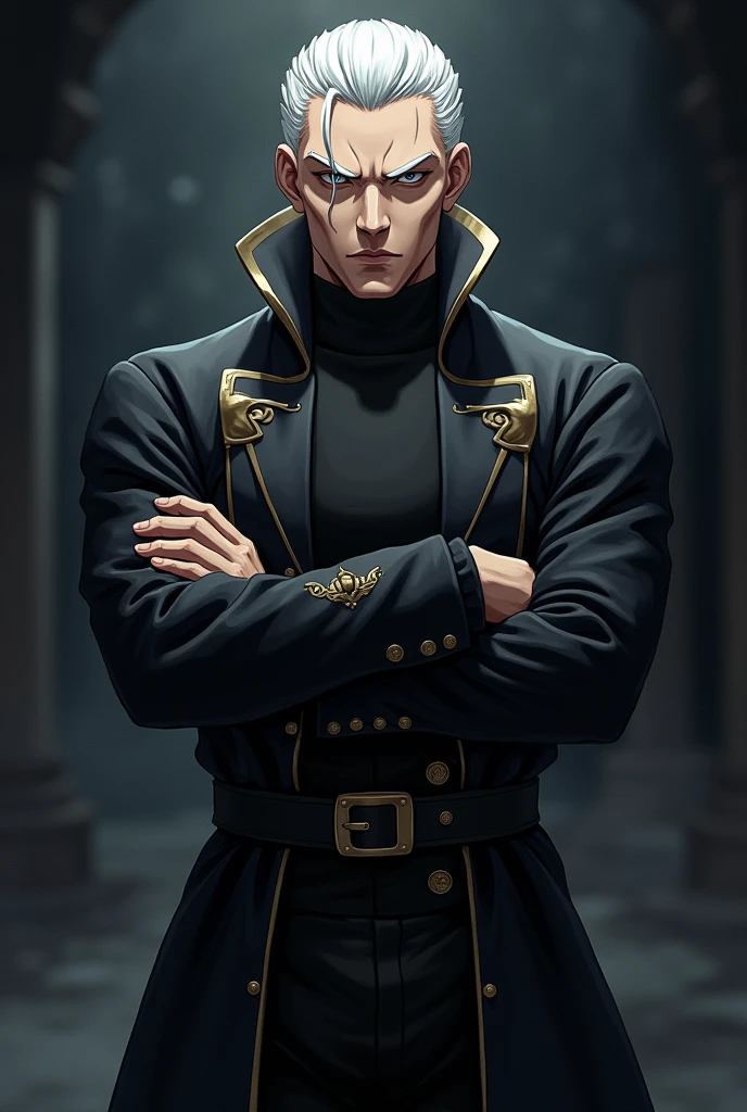 Zeno Zoldyck from Hunter X Hunter in a cool pose. I want you to keep his face the same as in the anime and leave him with his arms crossed.