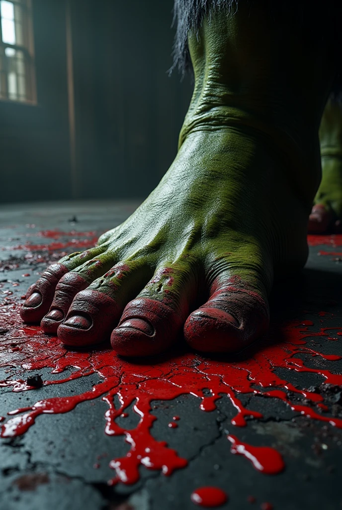 Sony logo with black theme and being destroyed and with red Hulk's foot prints