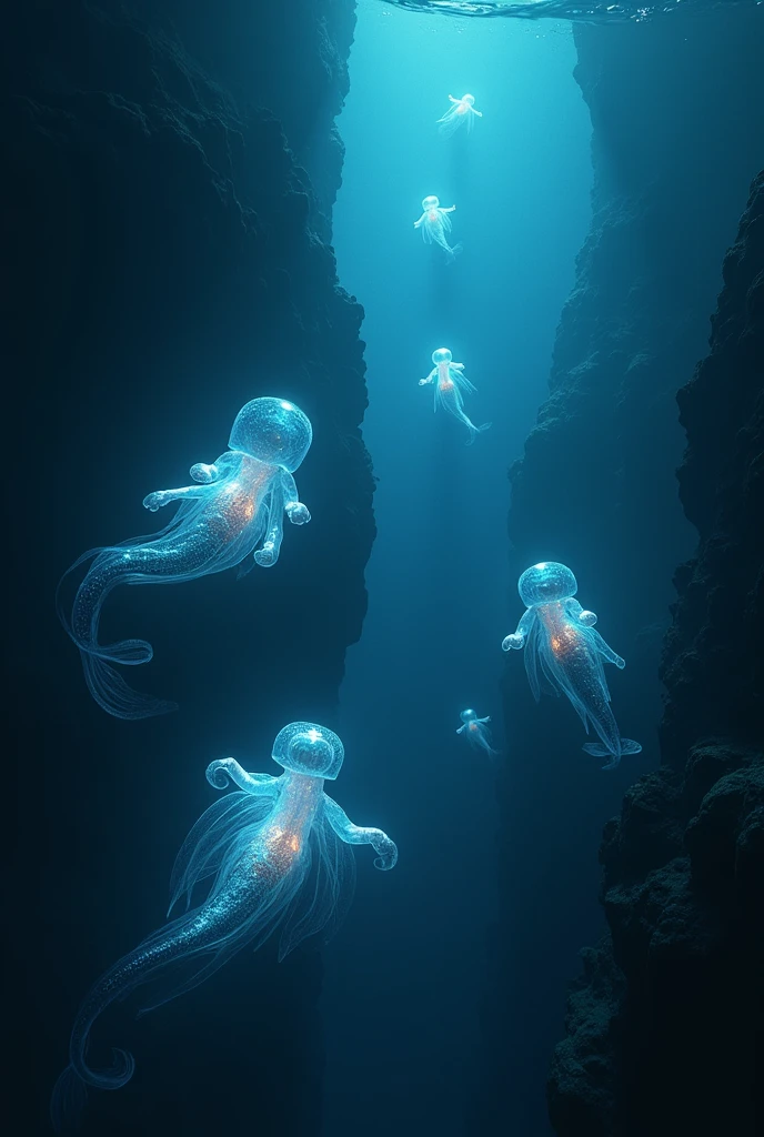 Bioluminescent Ocean、Transparent creatures、Dark Deep Sea、myth、Creatures、monster、big