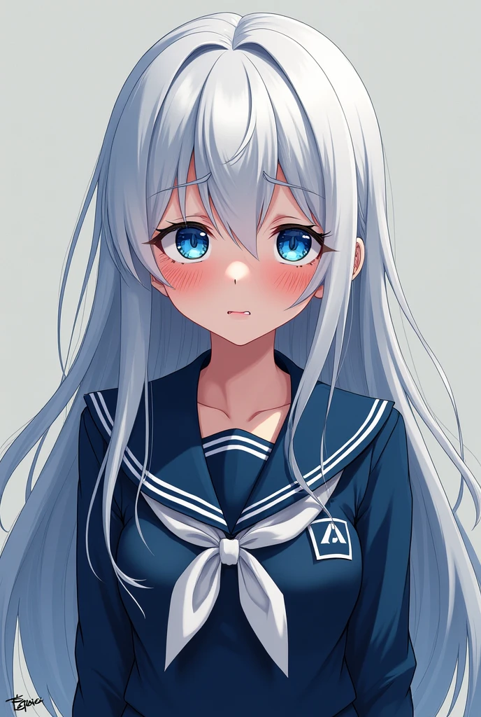 Boku no hero academia template a 15 year old girl with long white hair and blue eyes wearing the ua uniform (crying)