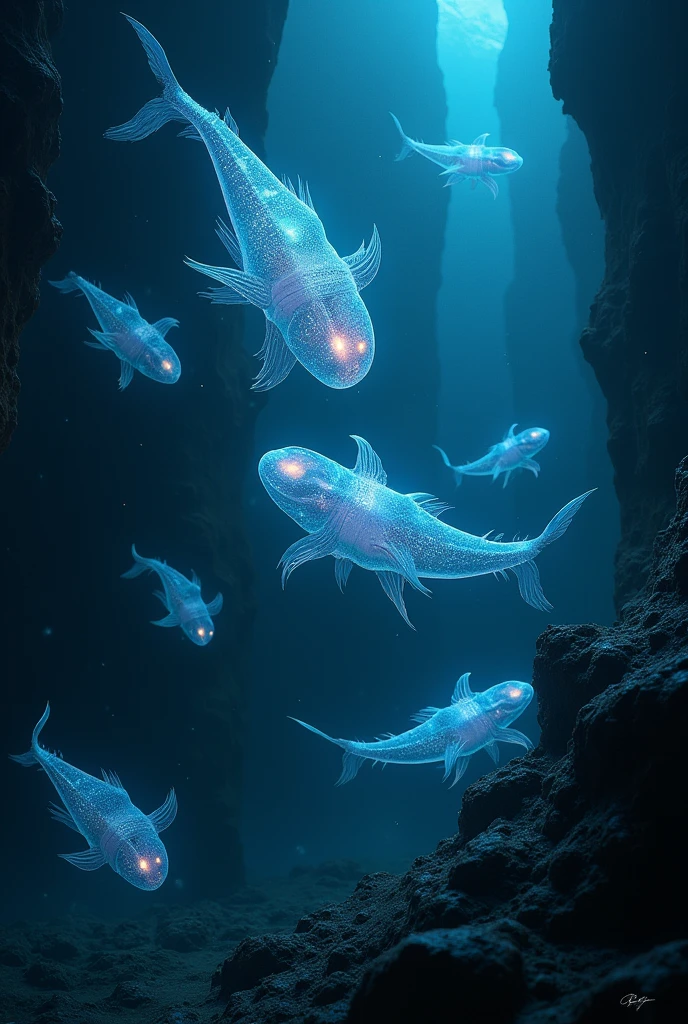 Bioluminescent Ocean、Transparent creatures、Dark Deep Sea、myth、Creatures、monster、big