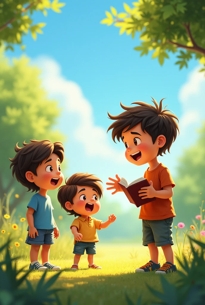 I want to share my stories with everyone, but sometimes, They just can't understand me. a sunny afternoon, Paco was playing with his friends Leo and Luna.