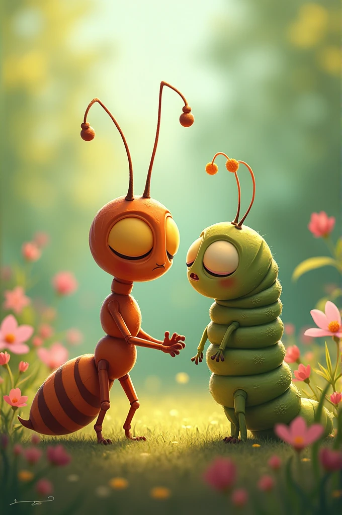 Ant and caterpillar say goodbye 2D