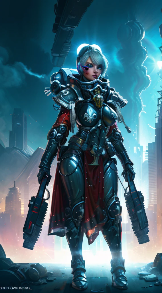 A robot girl adepta sororitas with a futuristic appearance and advanced technology, (ultra-detailed,realistic:1.37), [prostituta], beautiful detailed eyes, beautiful detailed lips, long eyelashes, eyepatch , vibrant synthetic skin, sleek metallic body, glowing LED lights, impeccable makeup and hairstyle. She stands in a bustling city street, surrounded by holographic advertisements and neon lights. The cityscape is filled with towering skyscrapers and futuristic vehicles. The air is filled with a mix of artificial scents and the bustling sounds of people and machines. The robot adepta sororitas confidently walks with a graceful and alluring demeanor, drawing the attention of onlookers. The color palette is a combination of vibrant neon colors and cool metallic tones. The lighting is a mix of the bright city lights and the soft glow of the robot girl's LED lights on her body, creating an enchanting atmosphere. The image is of the highest quality, with ultra-detailed rendering and a photorealistic appearance.
