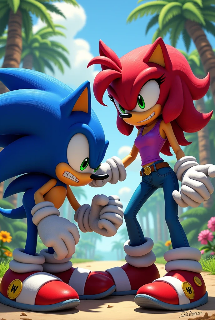 Sally stepping on Sonic the Hedgehog's face