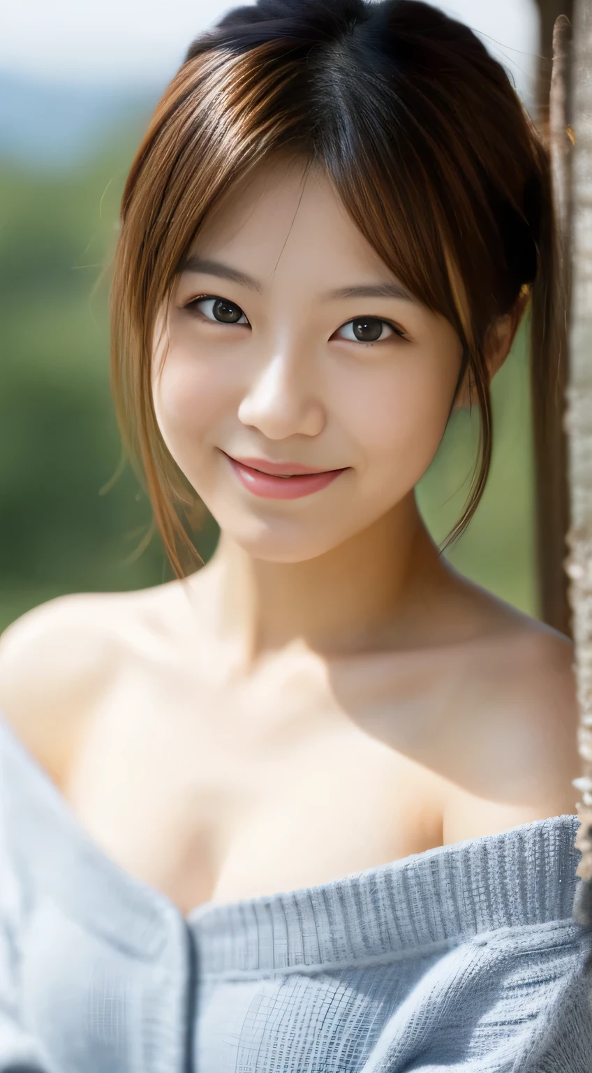 masterpiece,best quality,(Japanese girl),((Beautiful girl)),cleavage,(off shoulder:1.2),(perfect body beauty:1.2),(shy smile),from above