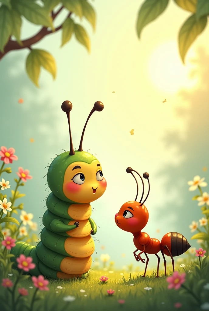 The same caterpillar and ant say goodbye 2D