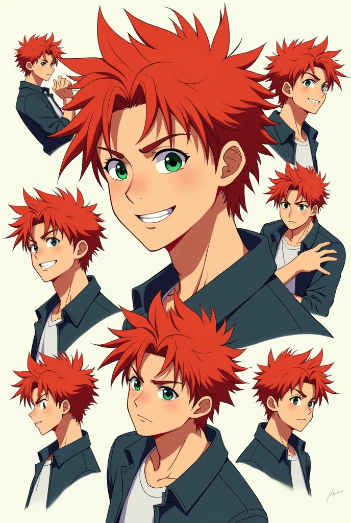 Young redhead 20 year old man in different anime style poses