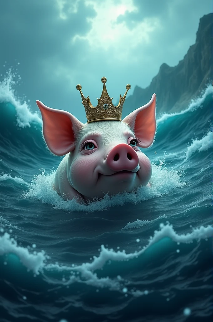 Royal pig crying in the sea