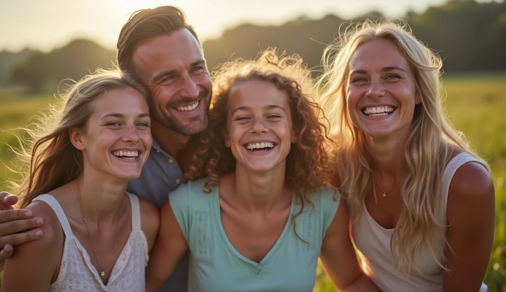 JOYFUL MEN, WOMEN AND CHILDREN SMILING