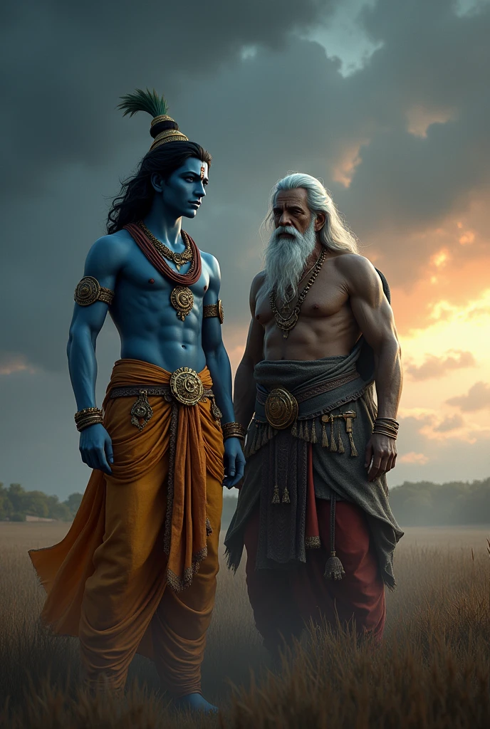 Shree Krishna stand in kurukshetra with pitamaha bhishma black cinematography