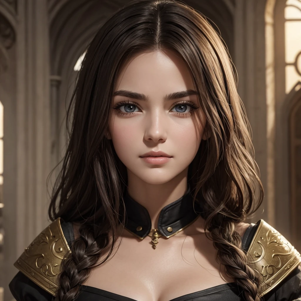 "A close-up of Liora, a medieval-inspired female character with a youthful appearance, looking like she's in her late teens but actually 30 years old. She has a bright and lively demeanor with an energetic and cheerful expression. Her face is androgynous with soft, youthful features and short, practical hair in a natural color like brown or black. In this close-up, Liora's face is filled with sheer astonishment and disbelief. Her eyes are wide open, pupils dilated, and her eyebrows are raised high. Her mouth is slightly open in a gasp. The background is blurred, emphasizing the intense, shocked expression on her face."