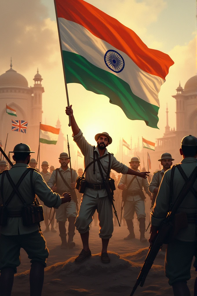 India indipendance freedom fighters national flag British army 
