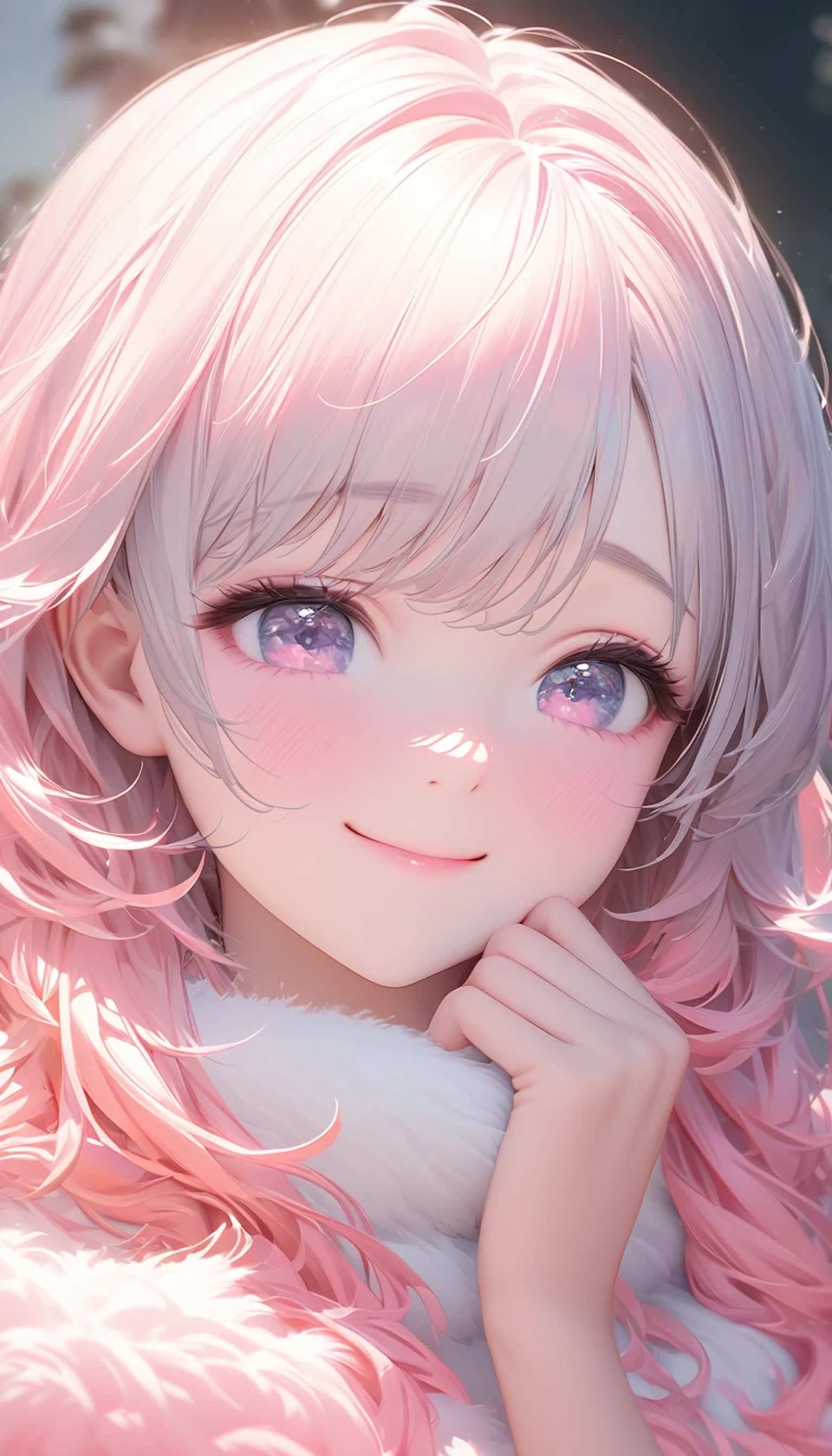 Cute beautiful woman, smile, shy, light makeup, great proportion, Gentle background color scheme, Soft, fluffy and calming effect, Shading Effects, Gradient Magic Effect, (Super detailed, The absolute solution, Highest quality:1.3), 2.5D, delicate and dynamic, Artistic photography, Ultra-realistic, Graphics CG Digital Art