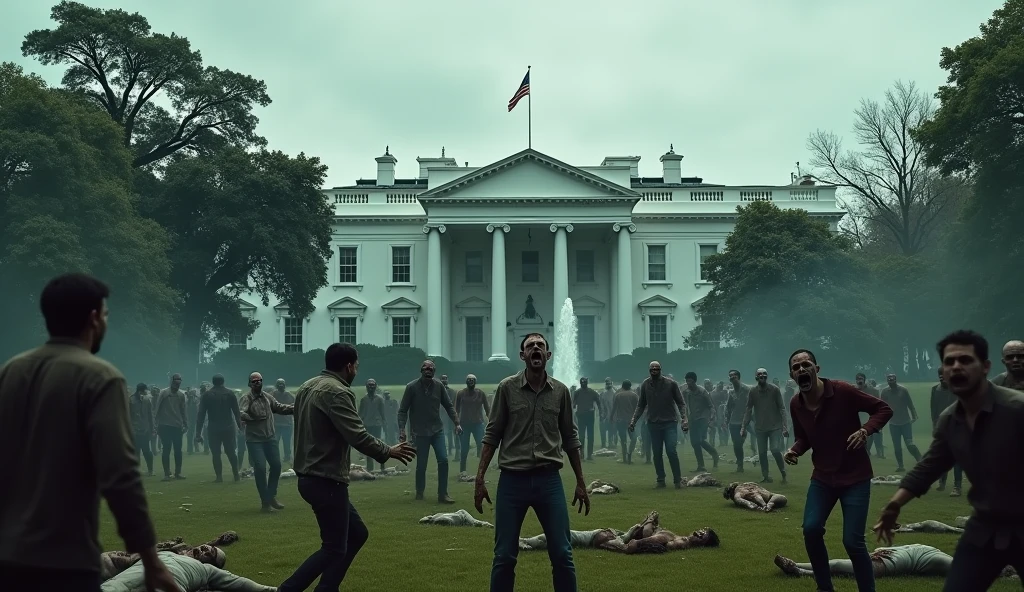 Describe the American white house, filled with zombies 