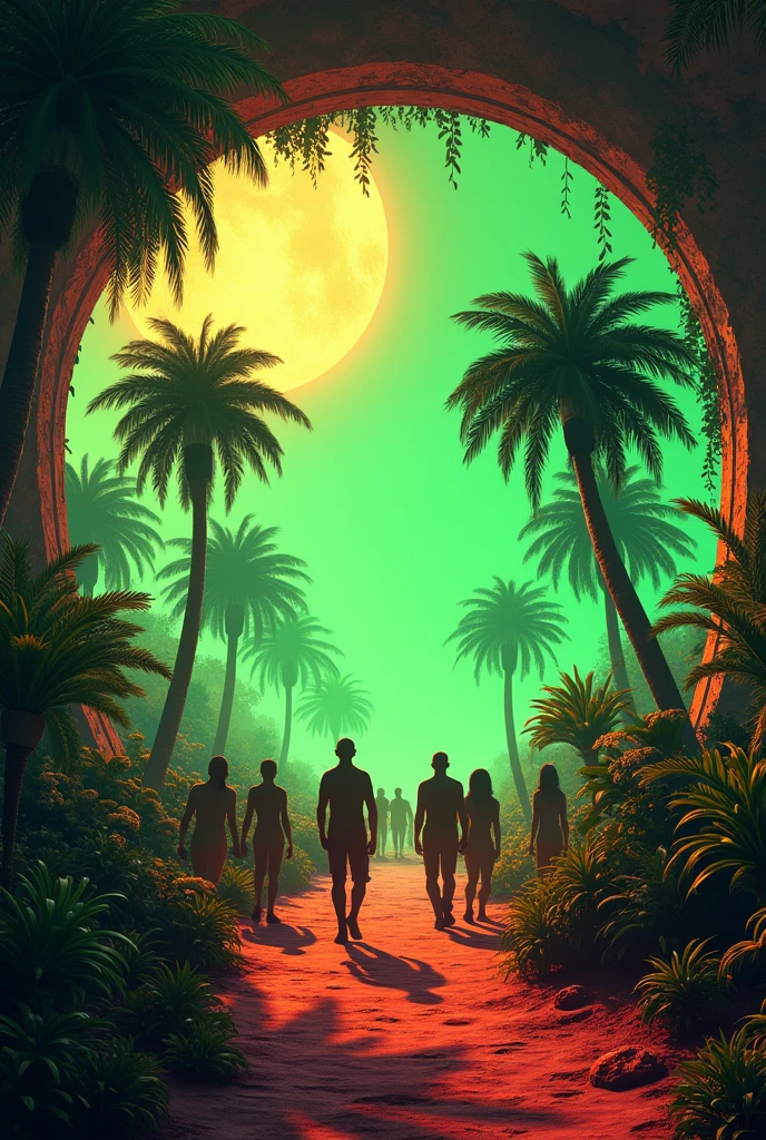 South African chill house music party on plant mars poster with music features and green lights inside a house with palm trees