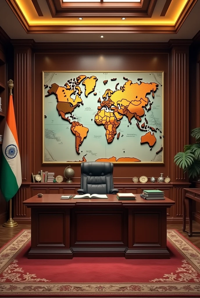 Creat a ias officer room include ias board World map globe files Indian flag chair