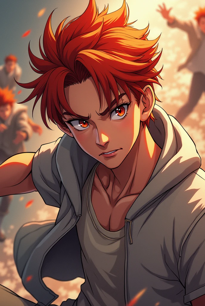 Young redhead 20 year old man in different anime style poses