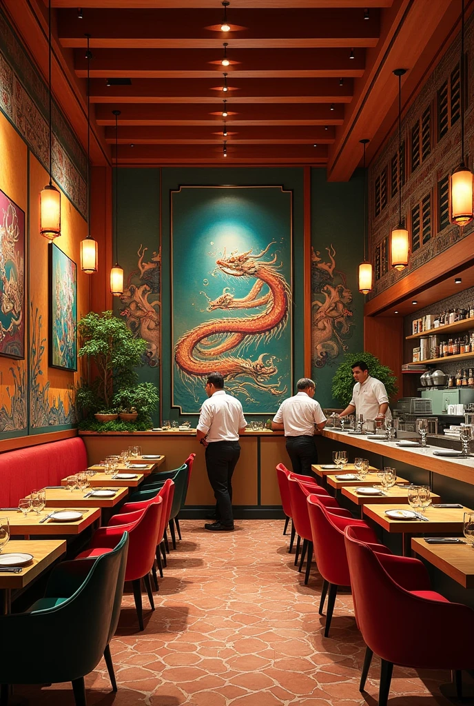 Areas of a Mexican-Japanese fusion restaurant