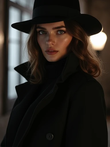 (Photorealistic.masterpiece. Uhd)an ultra hot gorgeous European woman.
She’s 23 years old. 
She’s an Instagram model.
(((She’s Dressed with a  a 1940 Film noir detective))). trench coat, fedora hat.
Suggestive pose.
BREAK
Perfect anatomy.
perfect hair.
perfect breast.
perfect body.
perfect hands.
perfect face.
perfect eyes.
accurate.
anatomically correct.
BREAK
Sony A9 II and a 85mm f/1.8 GM lens.