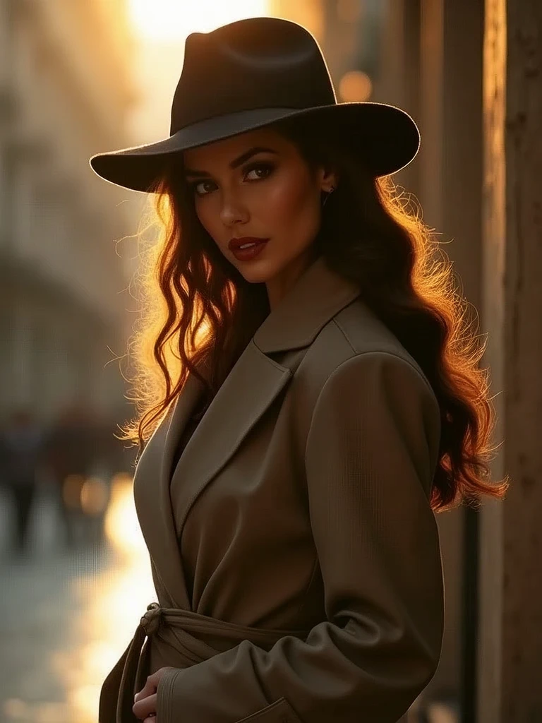 (Photorealistic.masterpiece. Uhd)an ultra hot gorgeous European woman.
She’s 23 years old.
She’s an Instagram model.
(((She’s Dressed with a a 1940 Film noir detective))). trench coat, fedora hat.
Suggestive pose.
BREAK
Perfect anatomy.
perfect hair.
perfect breast.
perfect body.
perfect hands.
perfect face.
perfect eyes.
accurate.
anatomically correct.
BREAK
Sony A9 II and a 85mm f/1.8 GM lens.
early-morning sunlight.