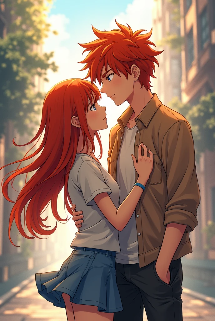 Young 20 year old redhead man with his girlfriend in different anime style poses 