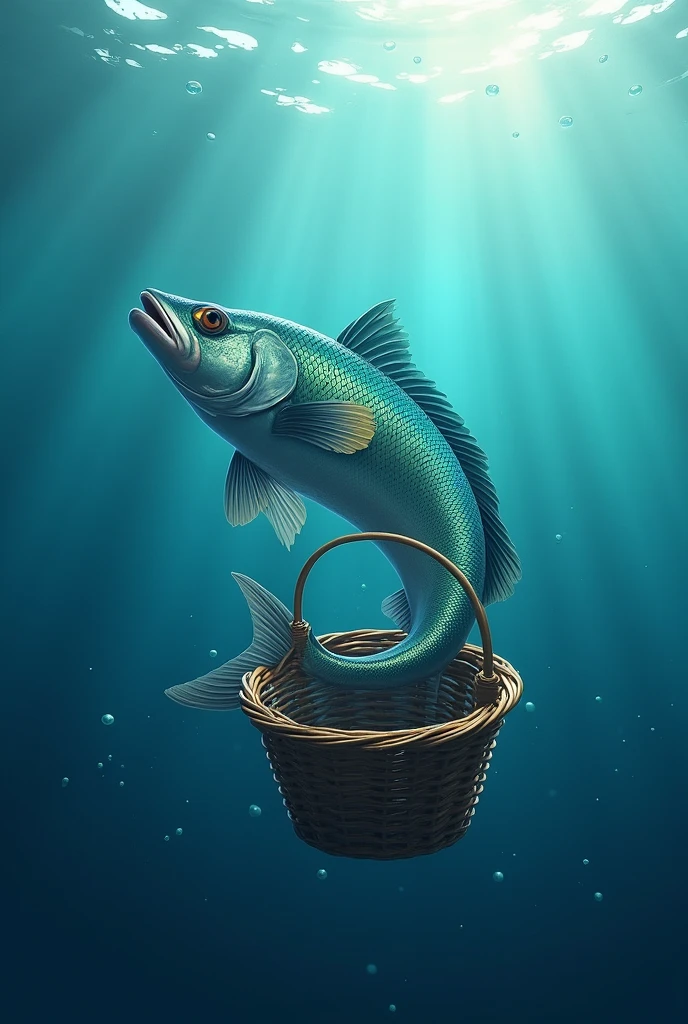 One Fish running from the busket in sea