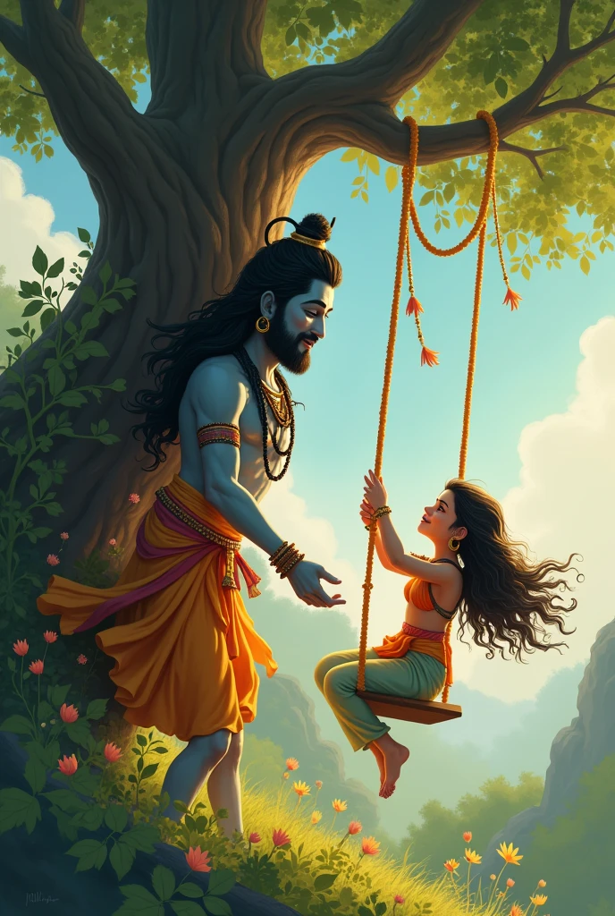 Flyer for Janmashtami wishing with lord krishna swings on branch of a tree