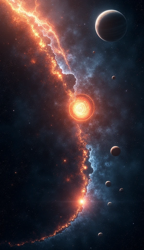 Create a visual timeline showing the evolution of the universe from the Big Bang to the formation of galaxies and complex structures like planets and stars.