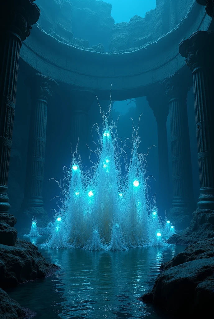 Bioluminescent Ocean、Transparent creatures、Dark Deep Sea、building、Atlantis