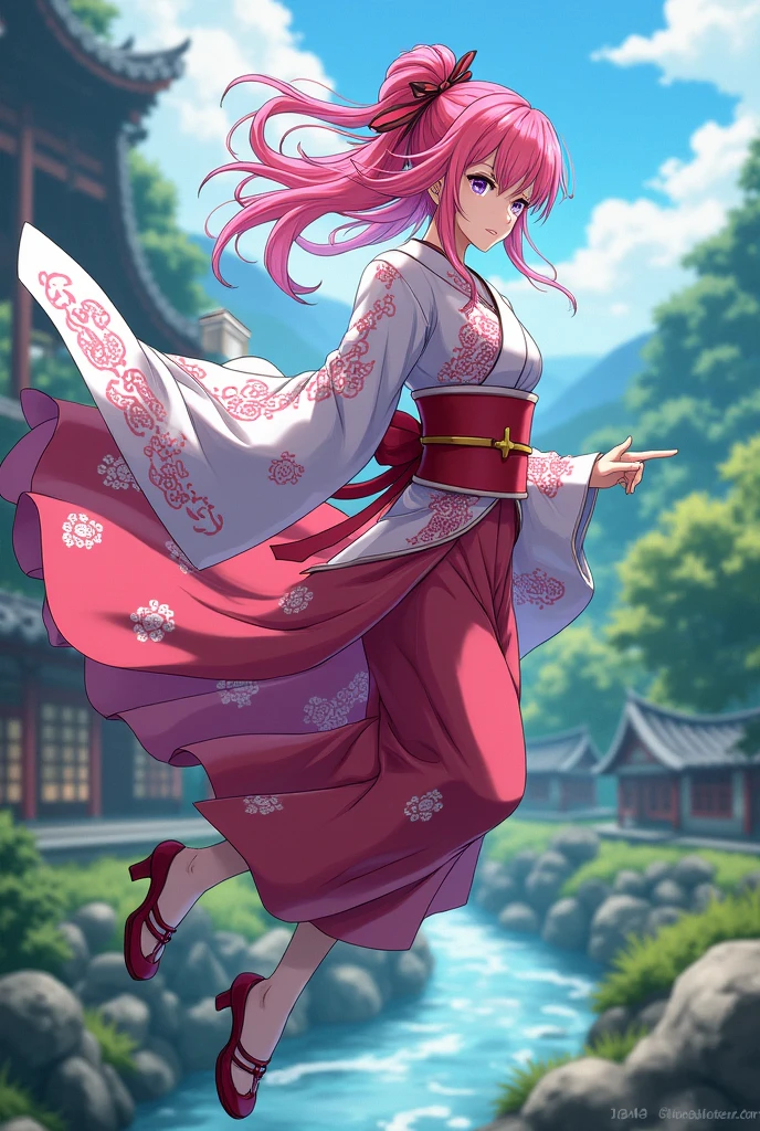 masterpiece, best quality, extremely detailed, アニメ, {{plant thorny shrub around her}}, monster girl, mandrake, flower girl, {{fusion of cherry blossom and girl, }}, {{{{lower body united with flower }},, Cherry-blossom color hair, crimson eyes, hair so long it reaches the ground, pink kimono, Office,prostitute, different world, Weapons Japanese Sword, The Wizard of Cherry 、Traptrix、The lower half of the body is embedded in the flower,Florabeast,plant girl