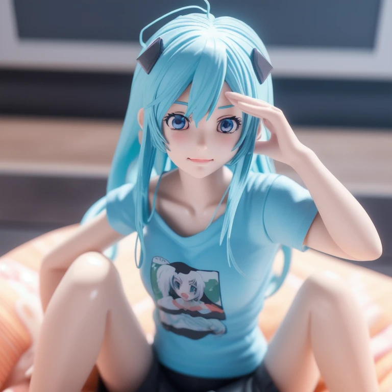 Anime girl with long hair and blue shirt posing for a photo, realistic anime 3d style, 3D anime realistic, Photorealistic anime, Photorealistic anime girl render, Гладкое аниме CG Art, anime styled 3d, realistic anime style, Anime style realism, anime style. 8 K, Realistic teen anime girl, render of a cute 3D anime girl