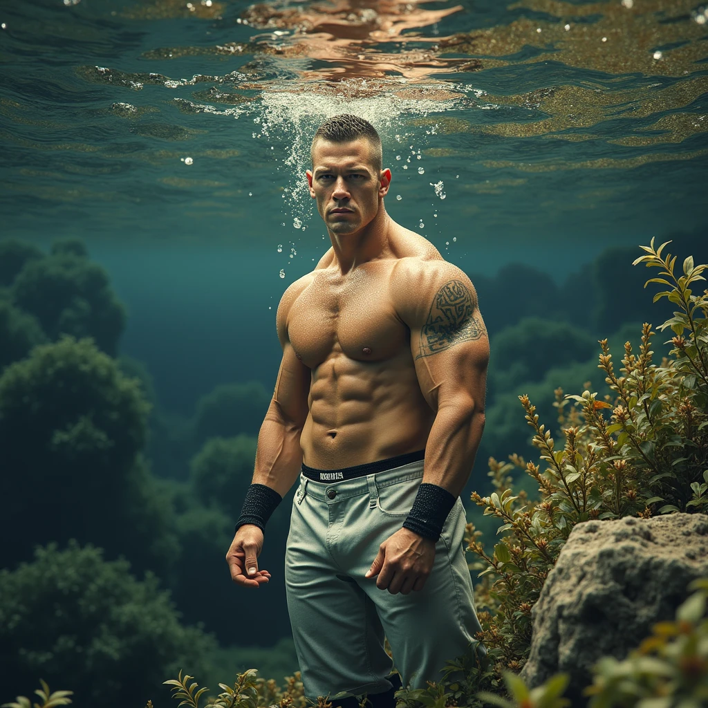 john cena, standing under water