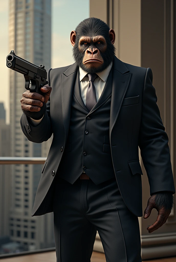 Ape with suit and gun
