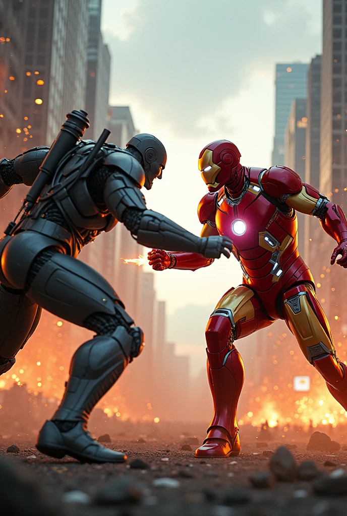 a video of iron man  marvel fighting with cyborg DC UNIVERS 