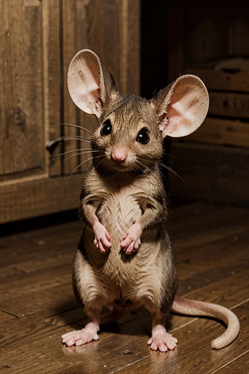 a happy cartoon big-eared mouse standing 