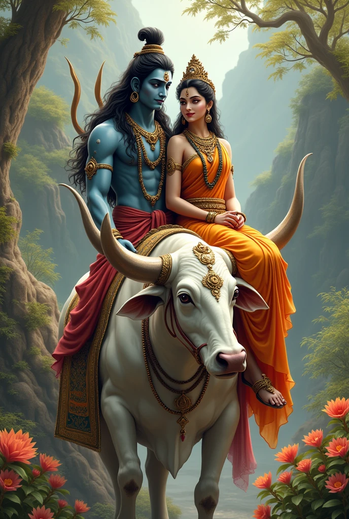 Cute shiva parvati sitting on bull
