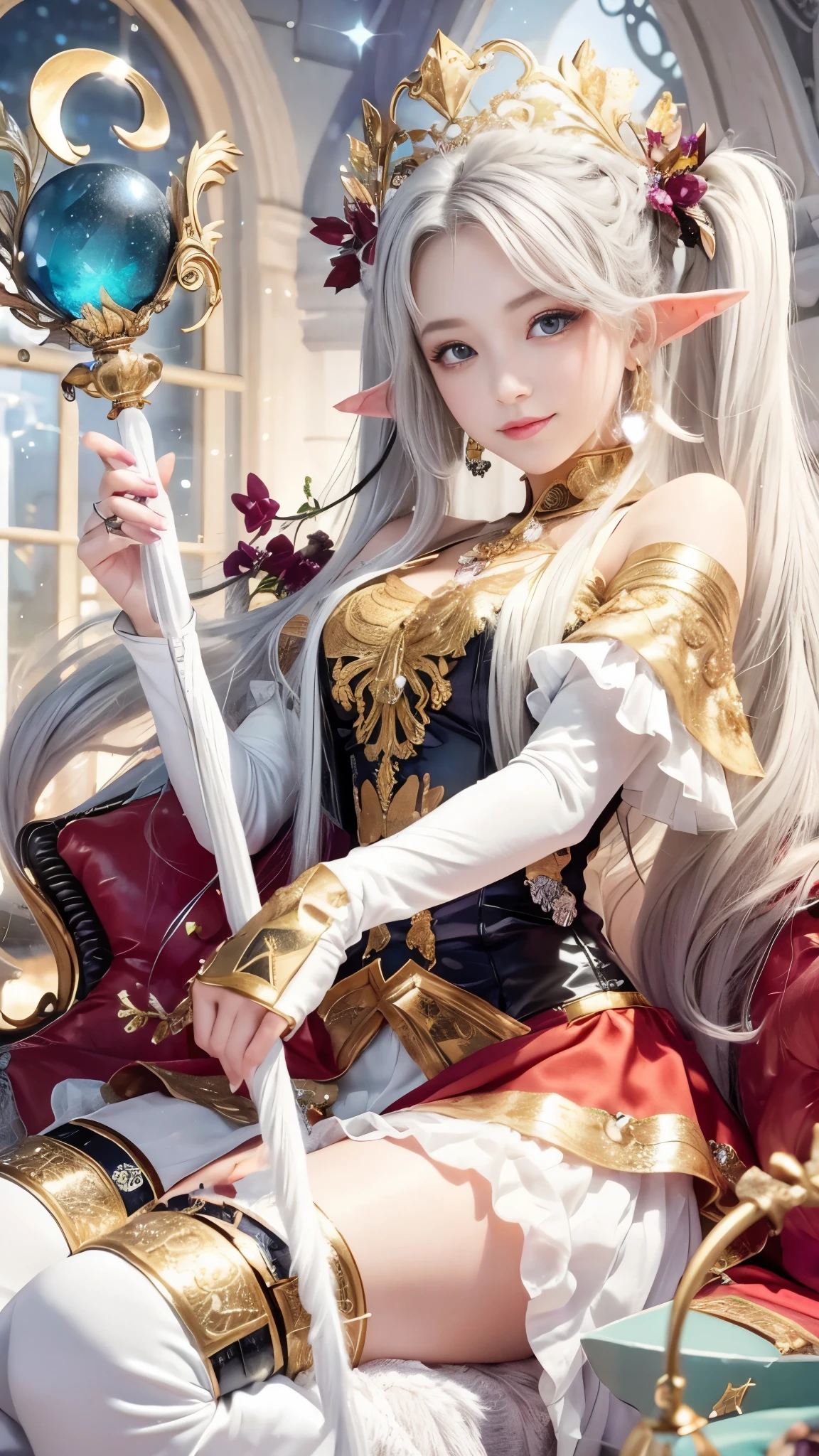 girl　Angel　Gray Hair　fortune teller　Sparkling　front　Purple outfit　crystal