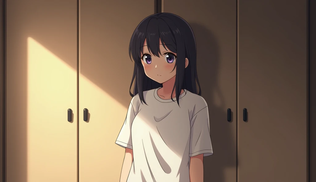 Inside the room,Bob,One person, solo, White T-shirt smiling, Off-screen, Anime Style, 