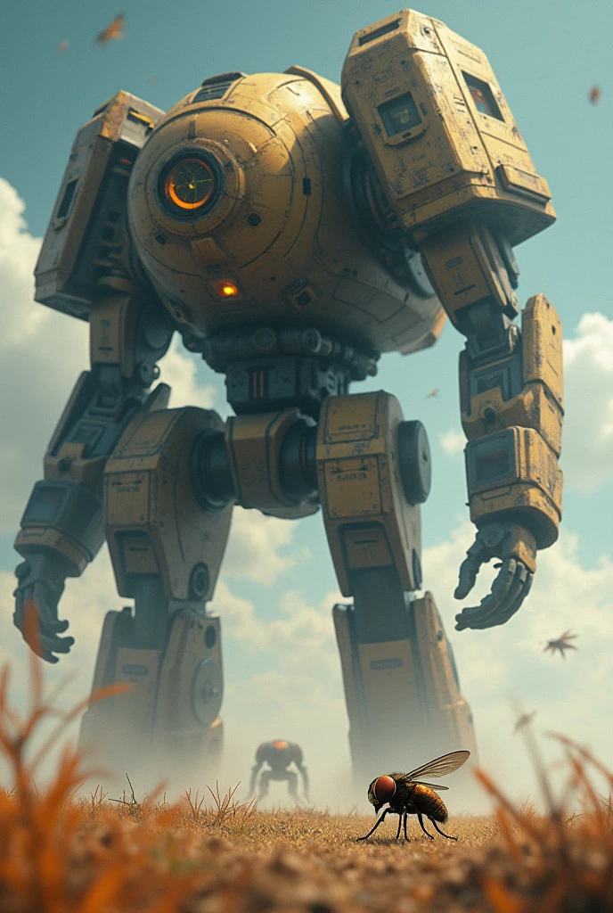 (masterpiece, best quality, 8k, high detailed, ultra-detailed illustration), Giant Weapon, A fly about to be swatted by a flyswatter, From the perspective of the fly