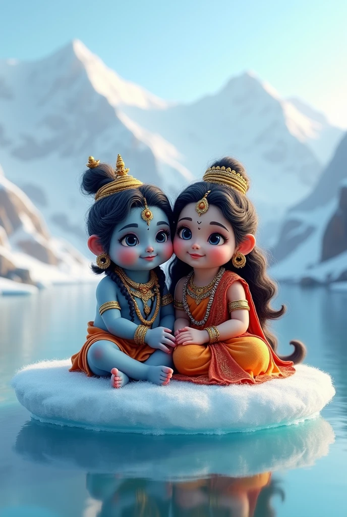 Cute child shiva parvati sitting on small glacier