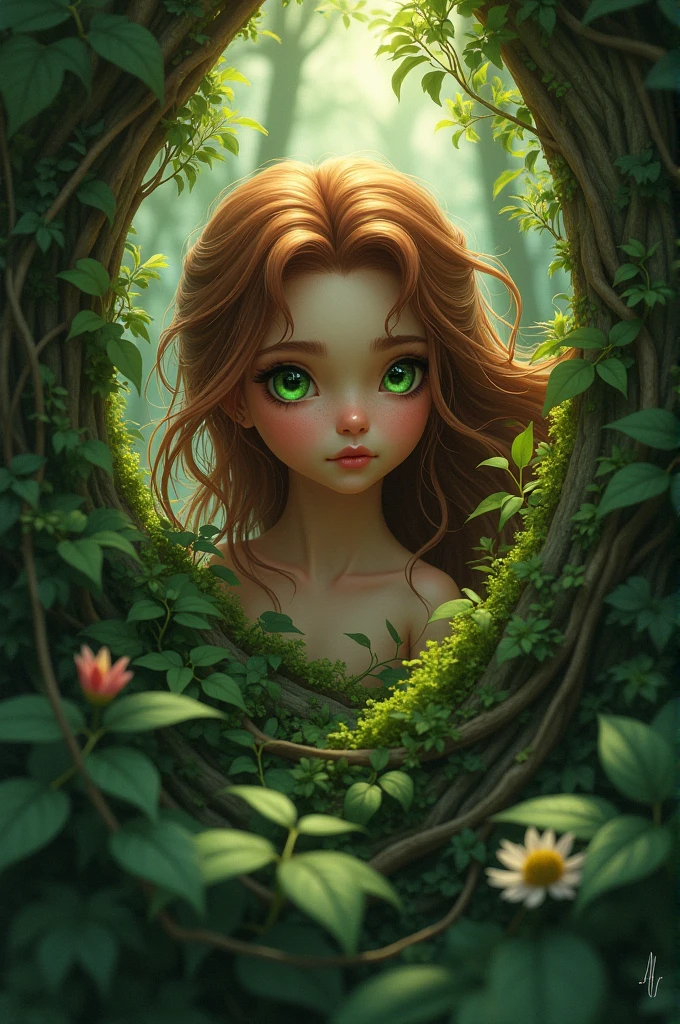 Forest girl hiding in the bush
