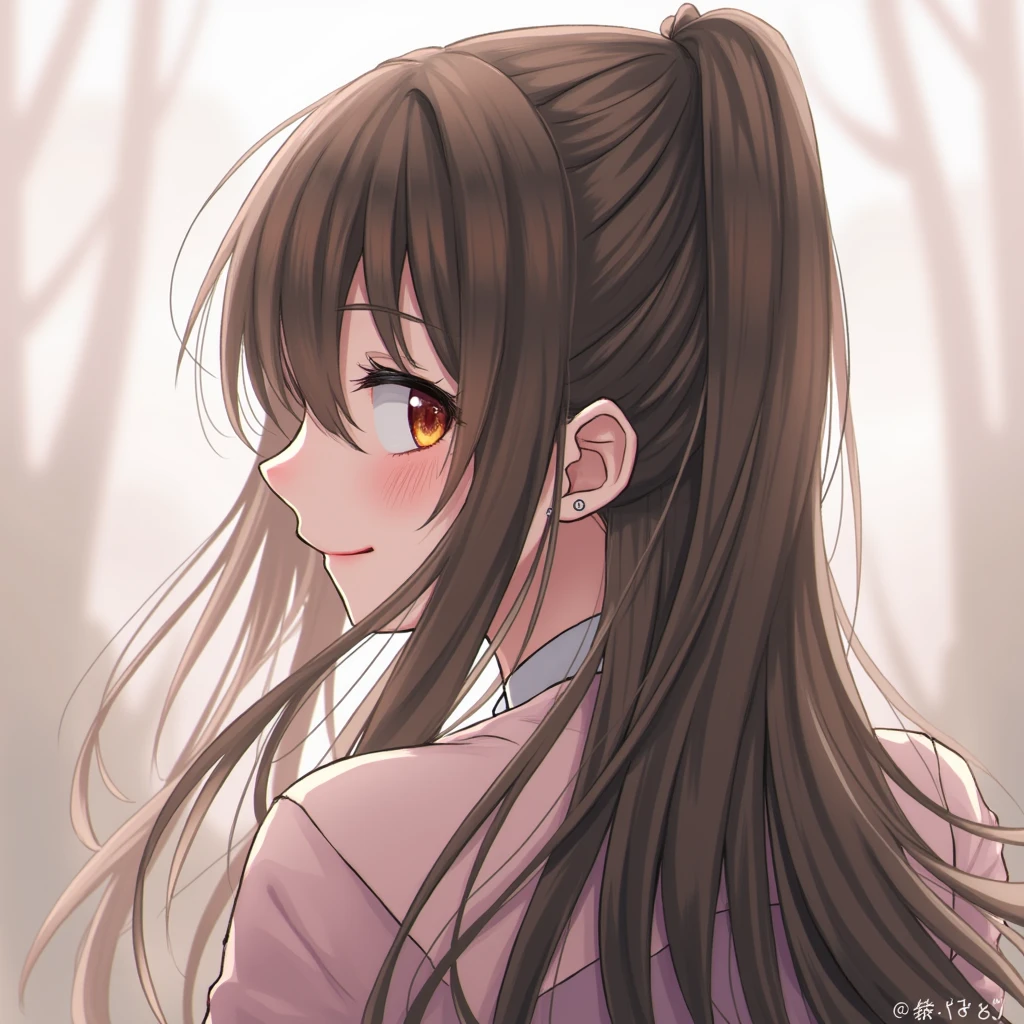 1girl,High Resolution, Long Hair, Smile, From Behind, Jewelry, Blurry, 8K Octane,