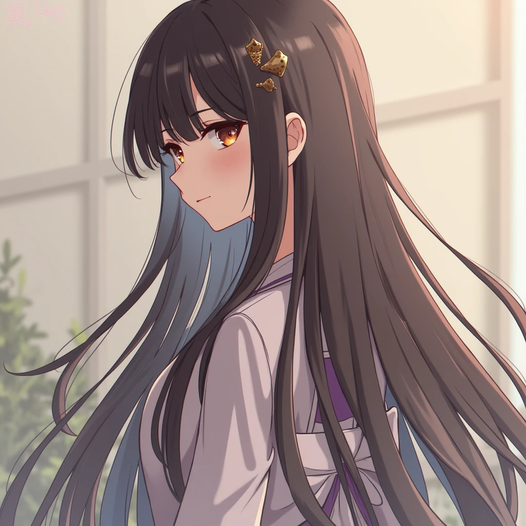 1girl,High Resolution, Long Hair, Smile, From Behind, Jewelry, Blurry, 8K Octane,