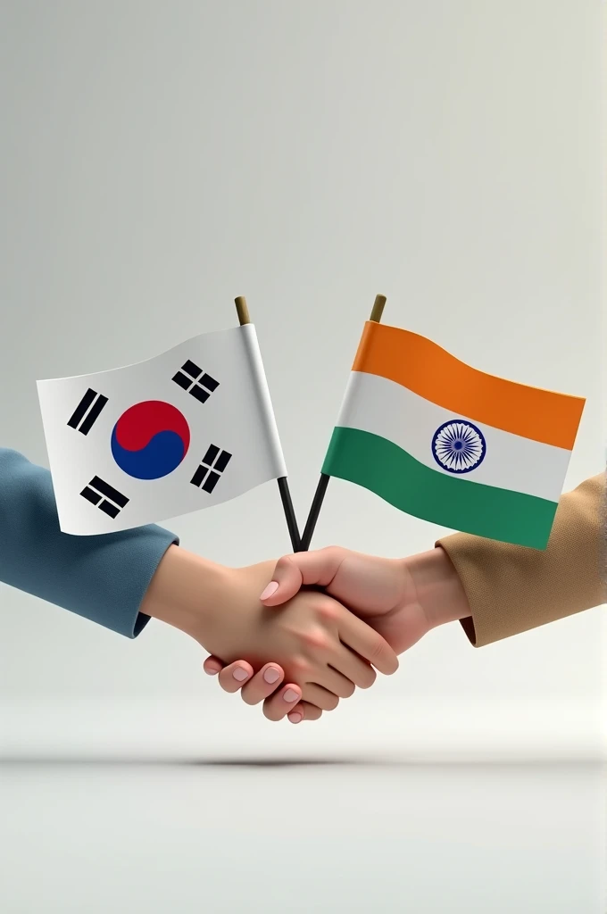 I want Korean flag Indian flag shaking hands photo 3D