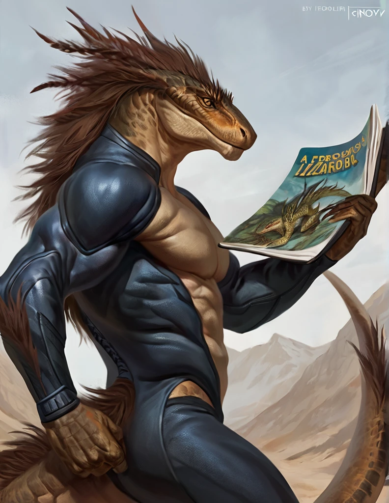 a ferocious male lizardfolk druid, muscular detailed body, masculine pose, tall topless, bodysuit, comic book style illustration, best quality, 4k, ultra-detailed, realistic, by laobai, by taran fiddler, by honovy