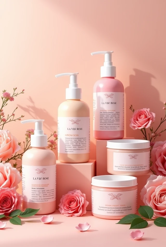 Body beauty product image, with organic ingredients, such as bar and liquid soaps, lotions, body candles, with the La Vie Rose brand